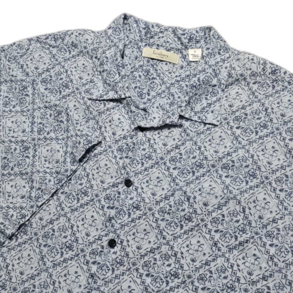 Turnbury Abstract Floral 100% Linen‎ Button Shirt Mens L Short Sleeve Pocket